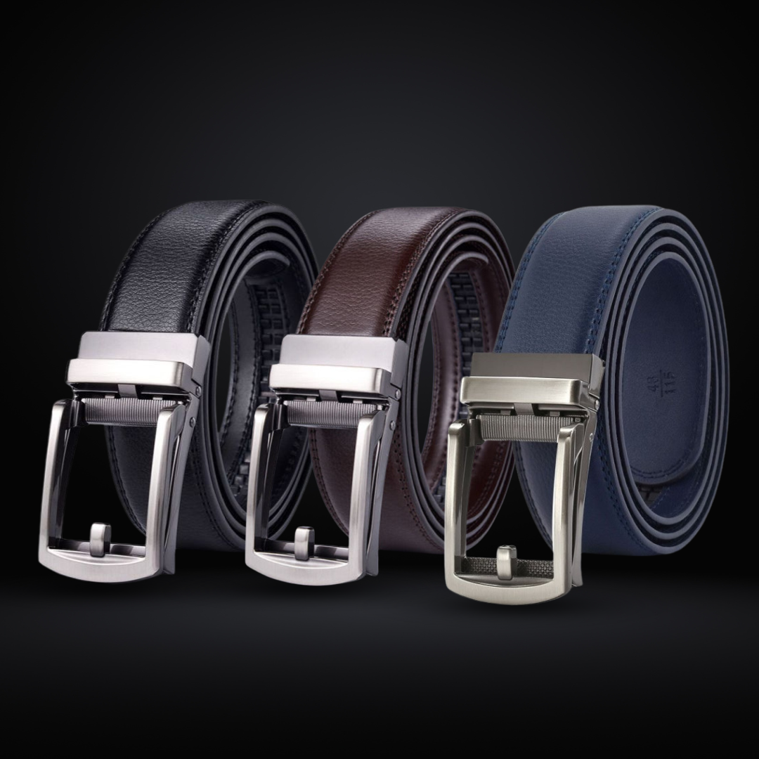 Détail de la boucle automatique d'une ceinture pour hommes, garantissant un ajustement précis et rapide.