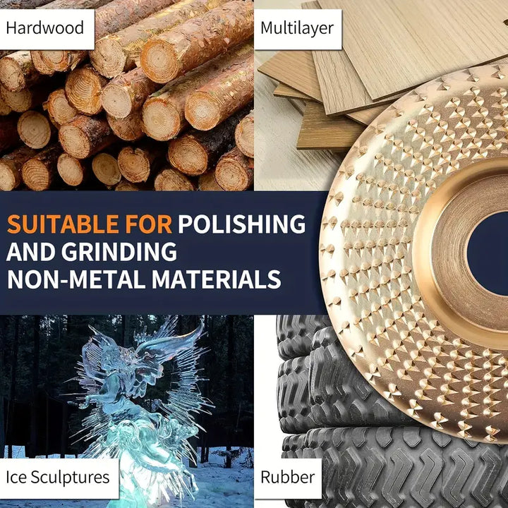 Disque de sculpture en alliage robuste pour meuleuse. Outil de menuiserie durable pour travaux de précision sur bois.