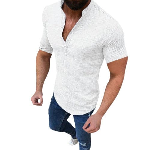 Kortärmad Herr Henley-skjorta - Slim Fit - Mandarin Krage