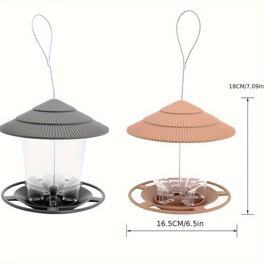 Détail de la mangeoire à oiseaux champignon pour jardin, montrant la qualité du plastique et la suspension.