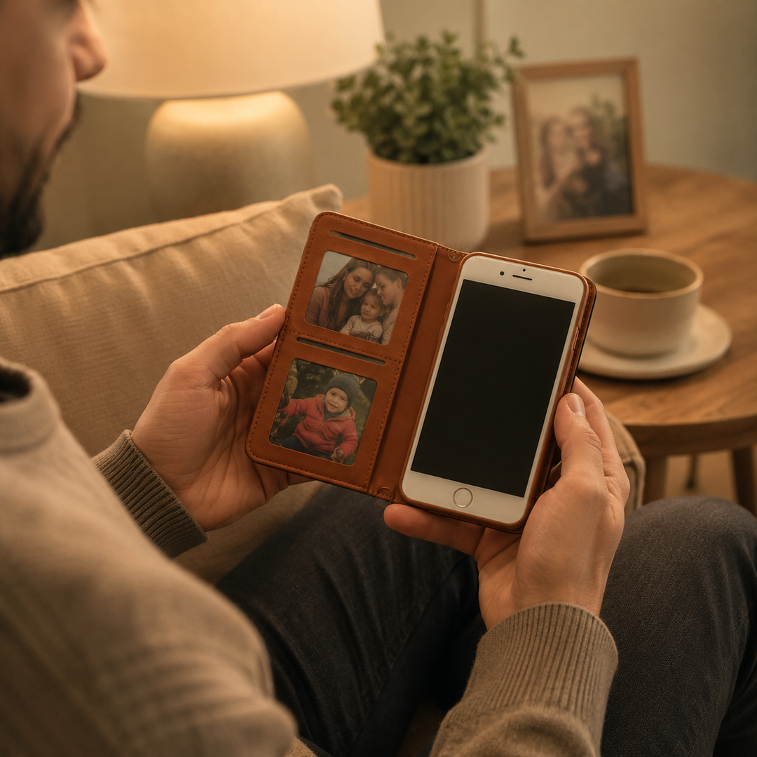 Protection robuste et chic pour iPhone : étui en cuir avec rabat magnétique intégré.