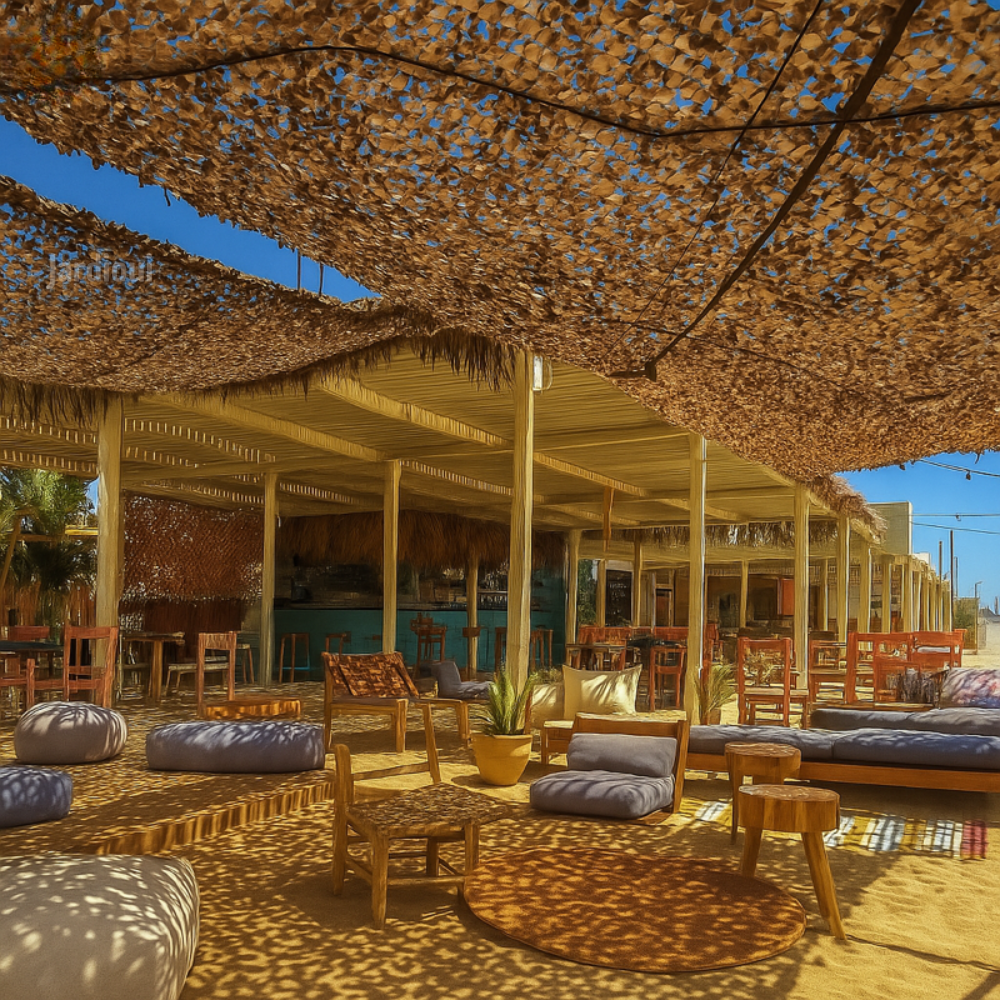 Filet d'ombrage camouflage pour jardin ou terrasse, apporte discrétion et protection solaire UV.