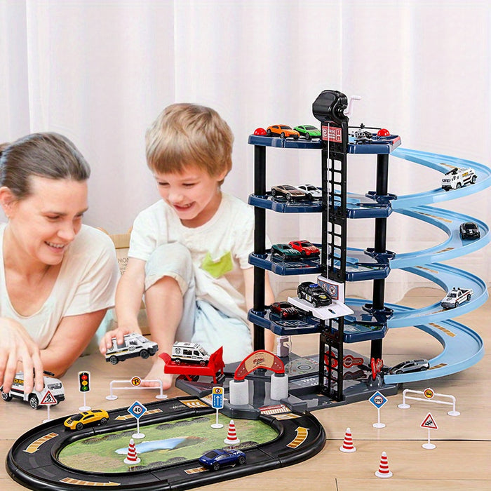 Développe l'imagination: garage enfant multistage police et pompiers, scènes de jeu variées avec véhicules.