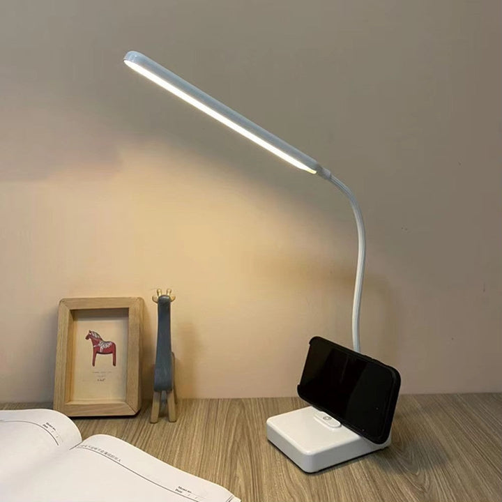 Lampe de bureau LED sans fil, dimmable, avec bras flexible, pour un éclairage intérieur pratique.