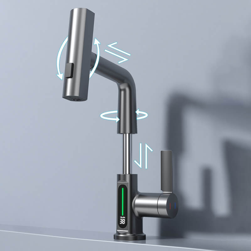 Robinet de cuisine flexible avec 5 modes de jet et contrôle LED température.