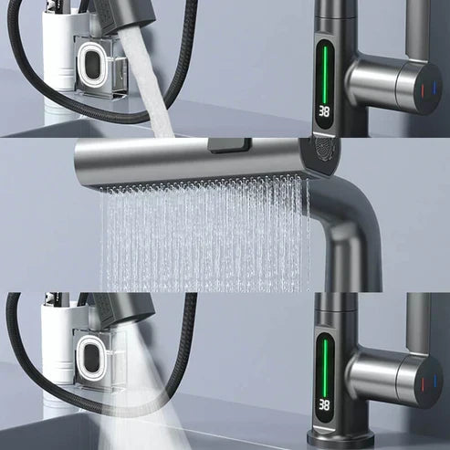 Robinet de cuisine haute performance, 5 jets, affichage LED, douchette extractible.