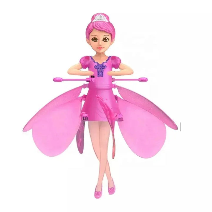 Détail d'une poupée volante lumineuse pour enfants, montrant ses capteurs de contrôle gestuel.
