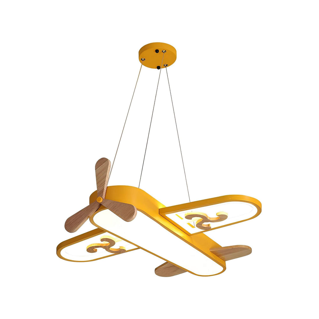 Suspension LED avion enfant design en acrylique, éclairage dimmable et fonctionnel pour chambre.