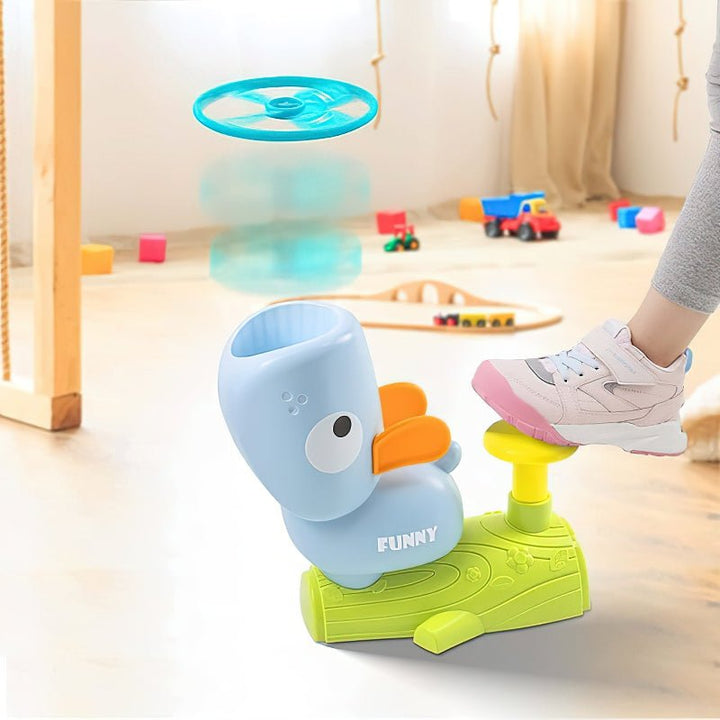 Lanceur de disques frisbee vert pour enfants, jeu d'extérieur/intérieur développant coordination et motricité.