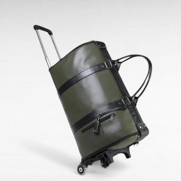 Sac de voyage roulant léger en cuir végétalien. Idéal pour transporter facilement vos affaires.