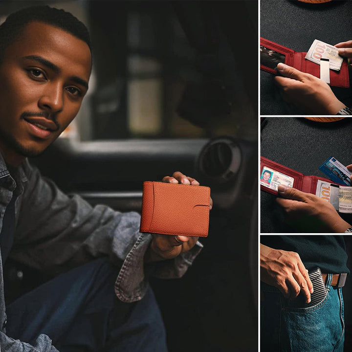 Porte-cartes slim en cuir pour homme, sécurisé anti-RFID, idéal pour un usage quotidien.