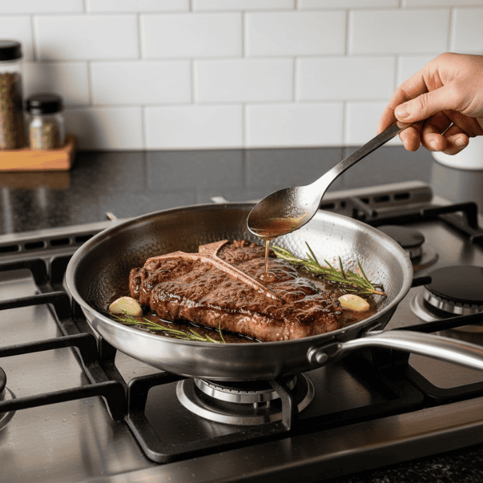 Poêle TITAN-PREMIUM en titane sans revêtement pour une cuisson saine et durable, ustensile de cuisine.