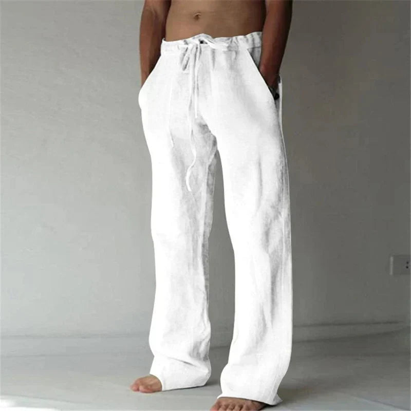 Pantalon super confortable en lin pour homme, idéal pour la détente et les loisirs estivaux, style ample et léger.