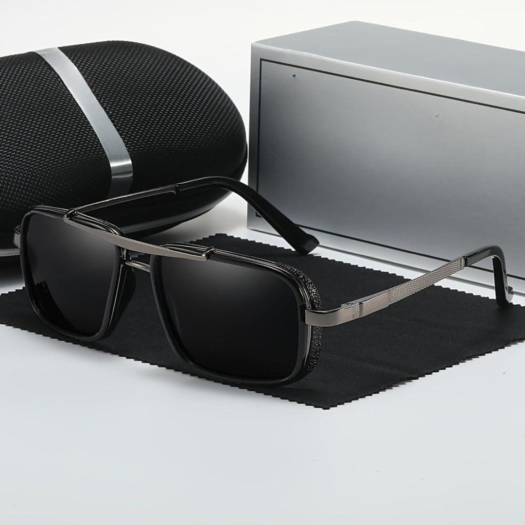 Lunettes de soleil carrées polarisées pour hommes en acier inoxydable, idéales pour la conduite et la pêche.