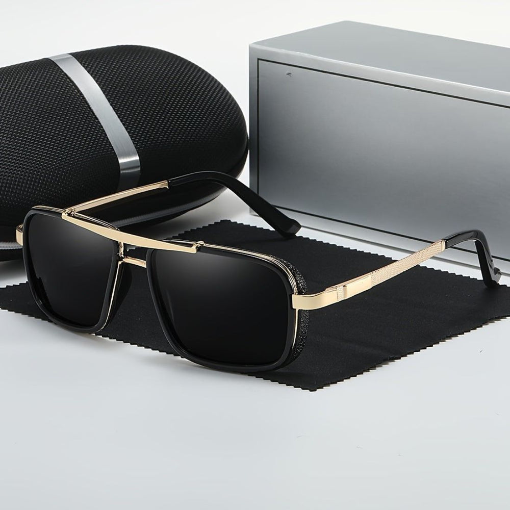 Élégantes lunettes de soleil carrées polarisées pour hommes avec protection UV en TAC, monture en acier.
