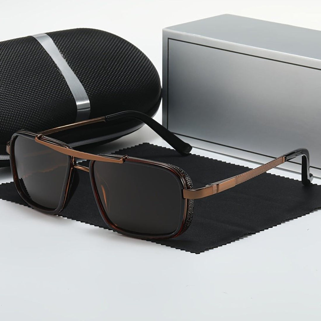 Accessoire homme: lunettes de soleil polarisées carrées avec verres TAC, parfaites pour la conduite et l'extérieur.