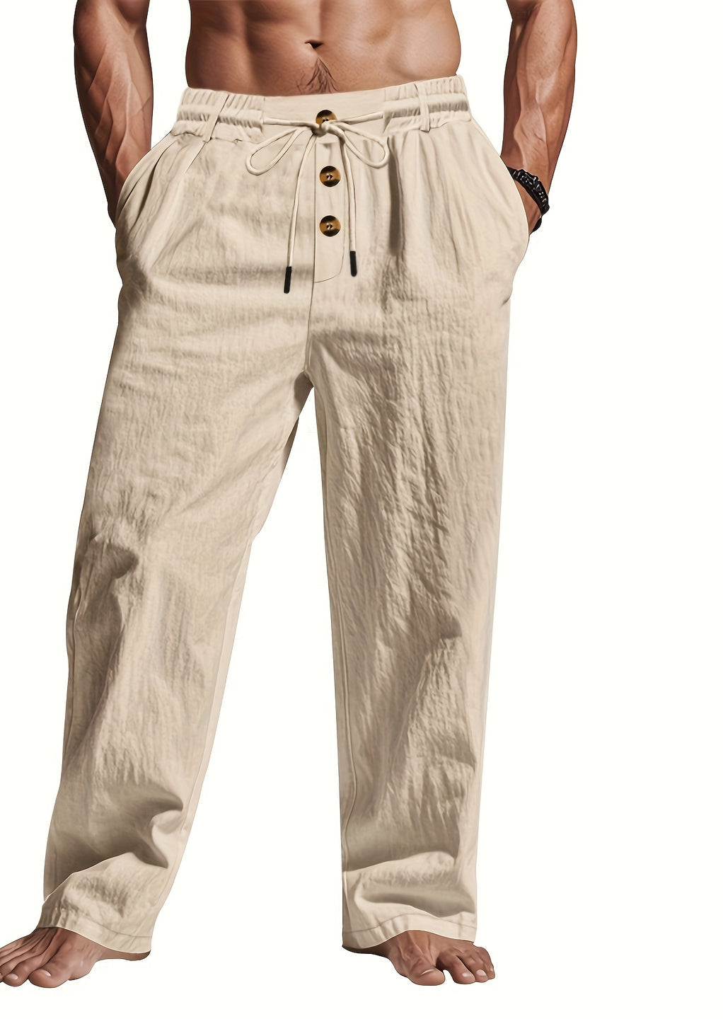 Short homme décontracté et confortable, taille élastique. Parfait bas estival léger pour un look casual d'été.