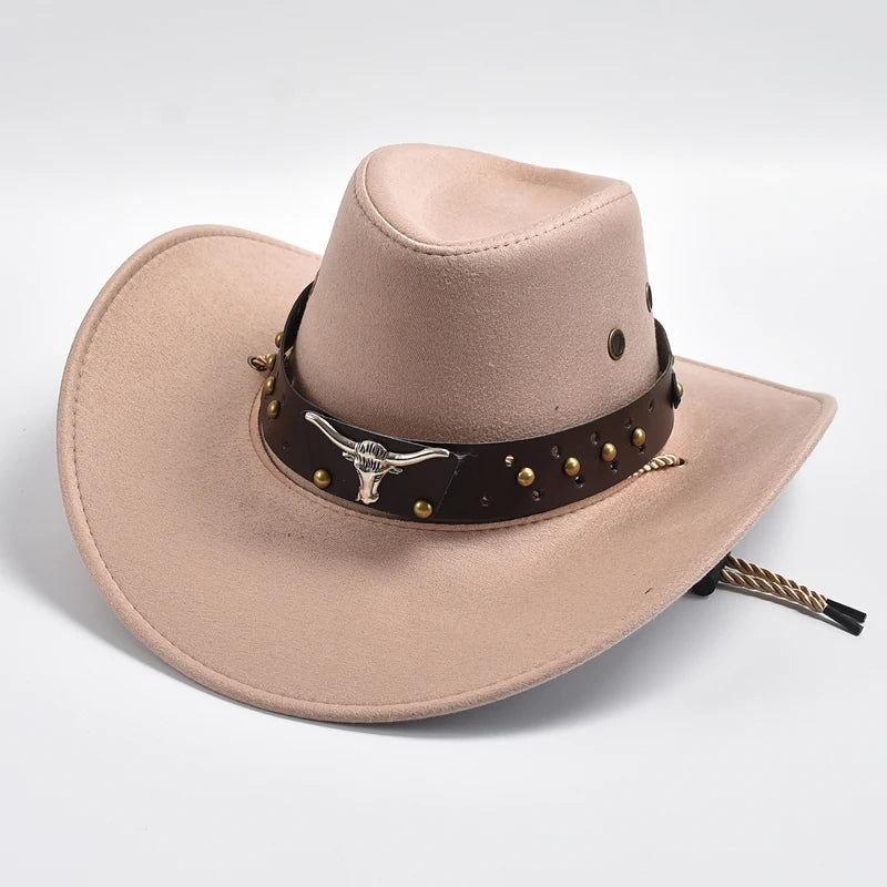 Chapeau de cow-boy unisexe frontal marron, style classique western, parfait accessoire de mode pour l'été.