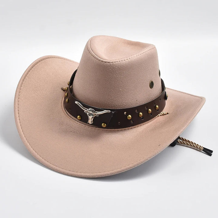Chapeau de cow-boy unisexe frontal marron, style classique western, parfait accessoire de mode pour l'été.