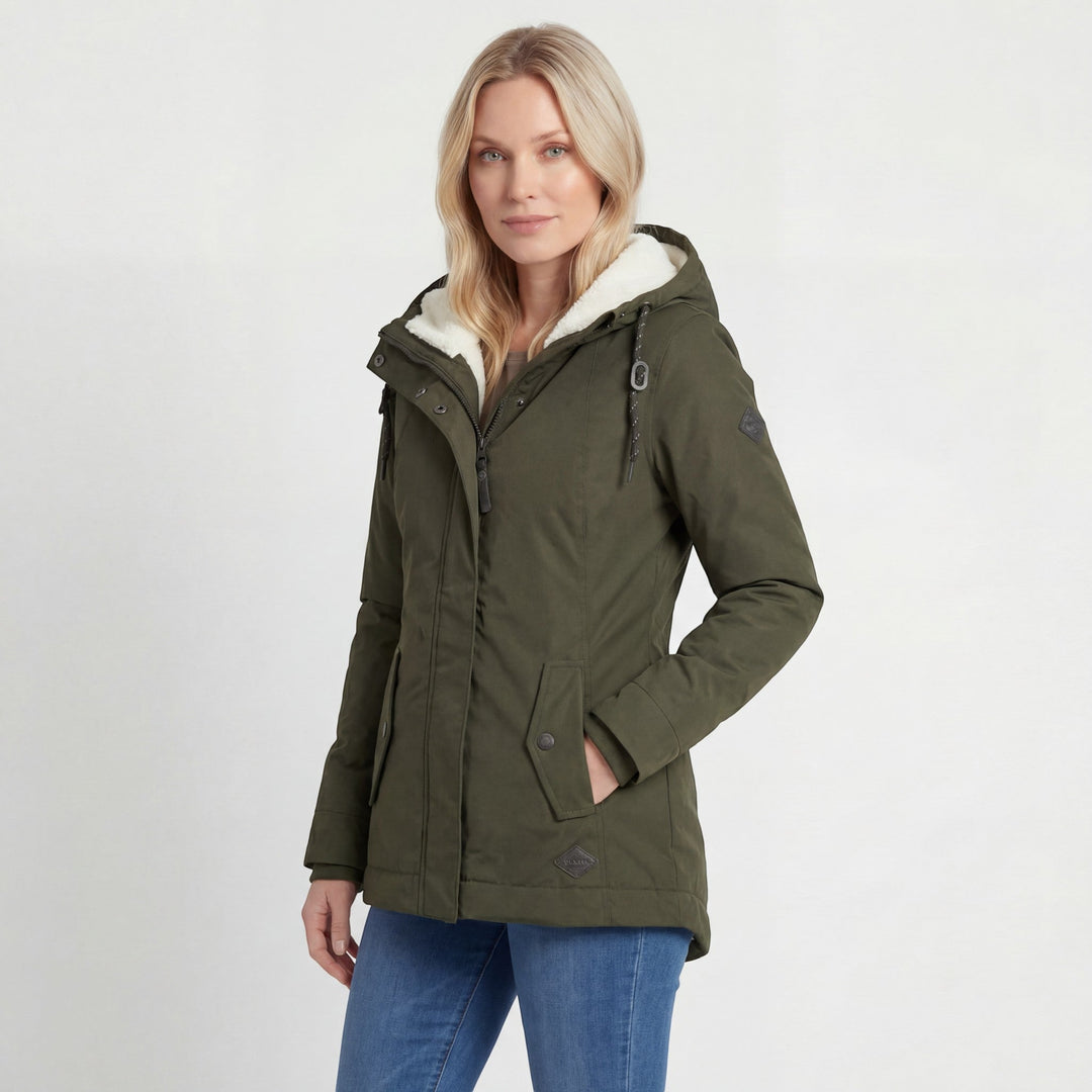 Manteau hiver femme matelassé et imperméable, offrant protection contre le froid. Confortable et tendance.