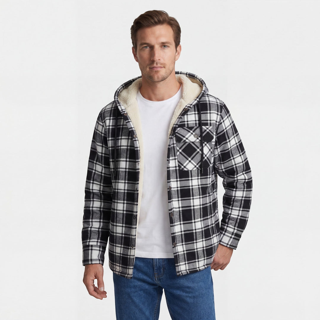 Veste à capuche homme motif carreaux tendance, idéale pour l'automne/hiver, style décontracté et chaleureux.