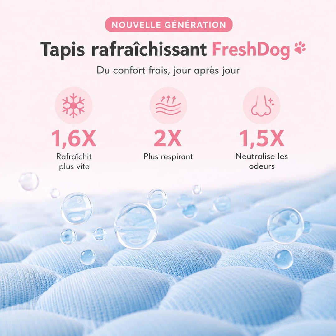 Grand tapis rafraîchissant pour chien, idéal pour les races moyennes et grandes. Facilement lavable en machine.