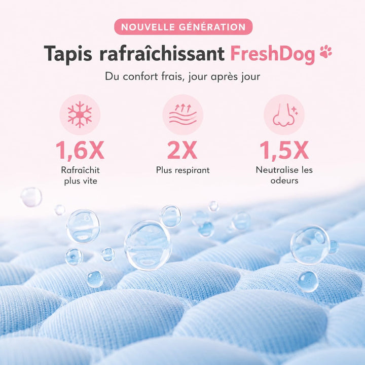 Grand tapis rafraîchissant pour chien, idéal pour les races moyennes et grandes. Facilement lavable en machine.
