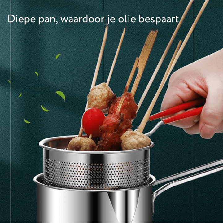 Friteuse multifonction en acier inoxydable, compatible induction, pour friture et cuisson saines et faciles.