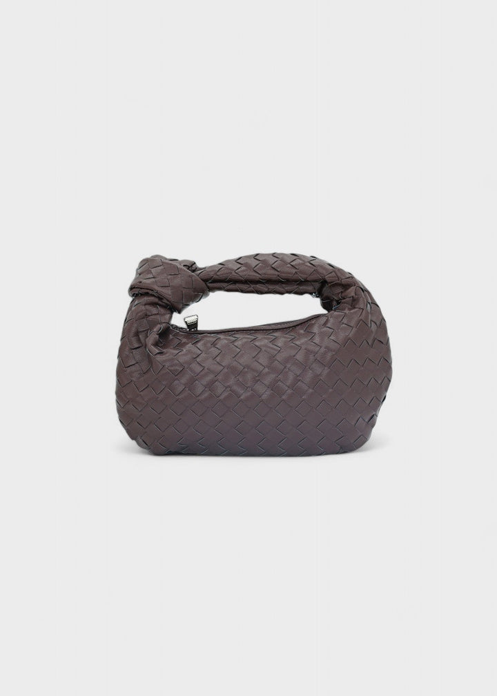 Sac à main tressé élégant pour femme, accessoire mode en similicuir, compact et facile à porter.