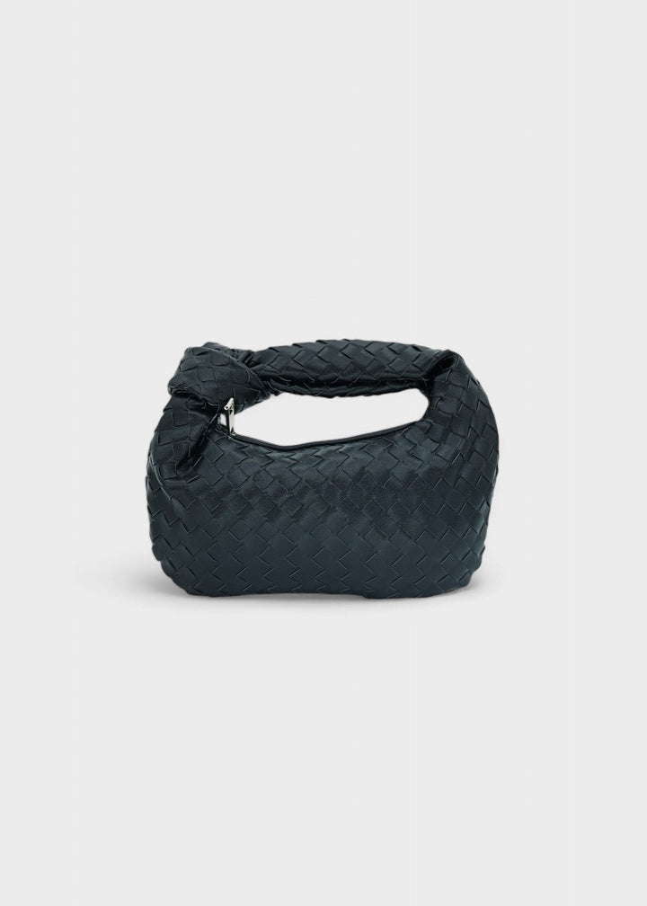 Mini sac tressé en similicuir noir, accessoire mode élégant et indispensable pour chaque femme.