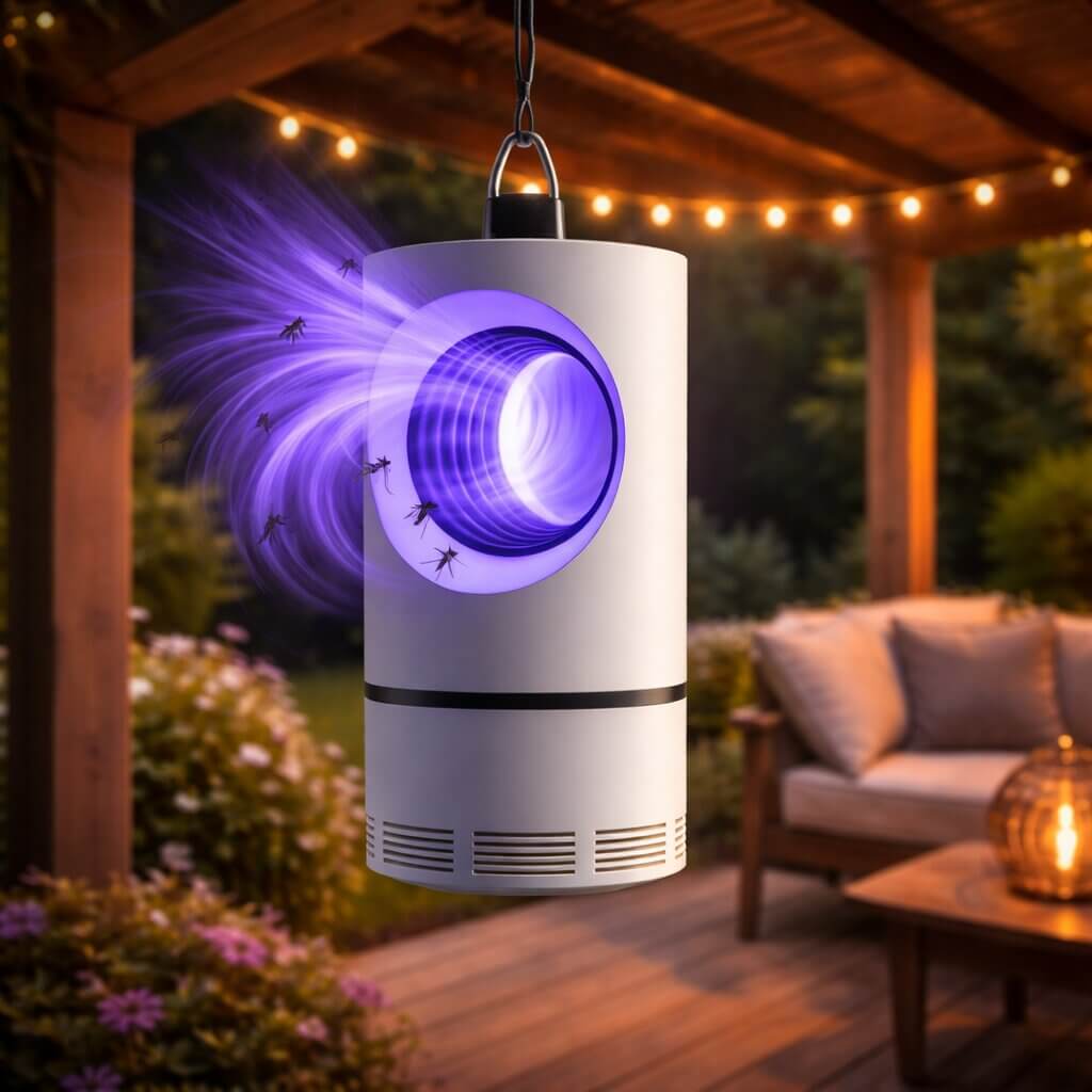 Piège à insectes UV silencieux pour maison et jardin. Protection anti-moustiques et mouches efficace et écologique.