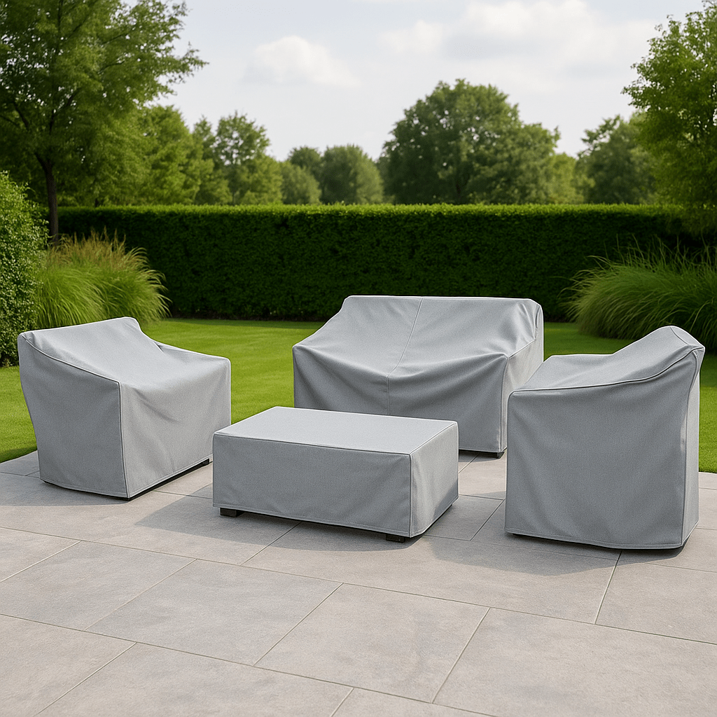Grande housse de jardin imperméable, couvre table et chaises d'extérieur, polyester résistant aux UV.
