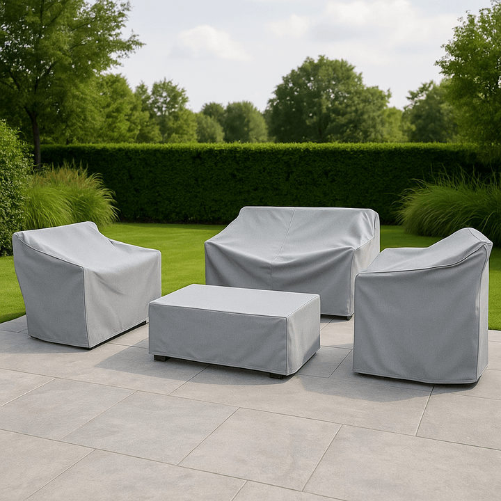 Grande housse de jardin imperméable, couvre table et chaises d'extérieur, polyester résistant aux UV.