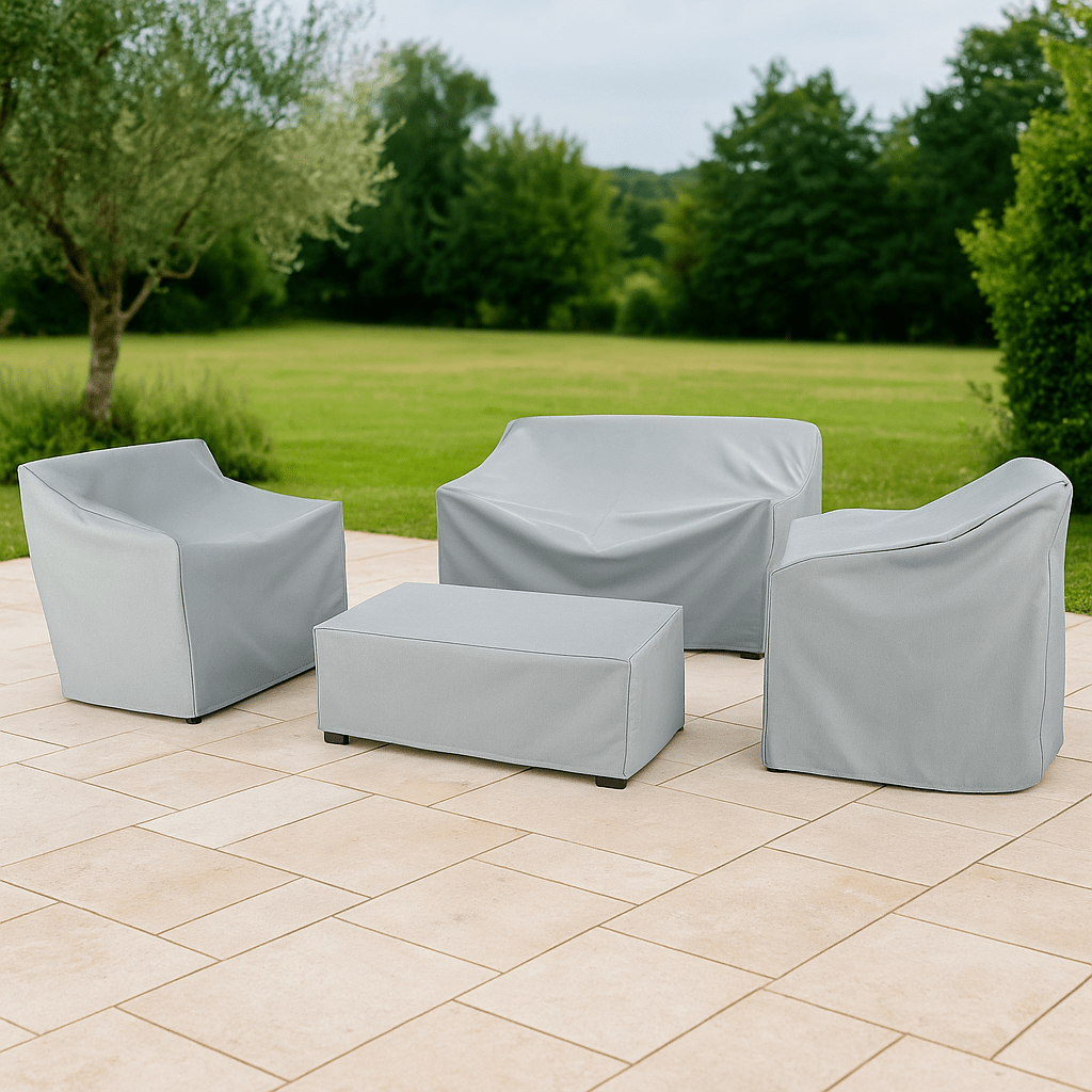 Housse protection imperméable pour mobilier de jardin, table et chaises, idéale extérieur et terrasse.