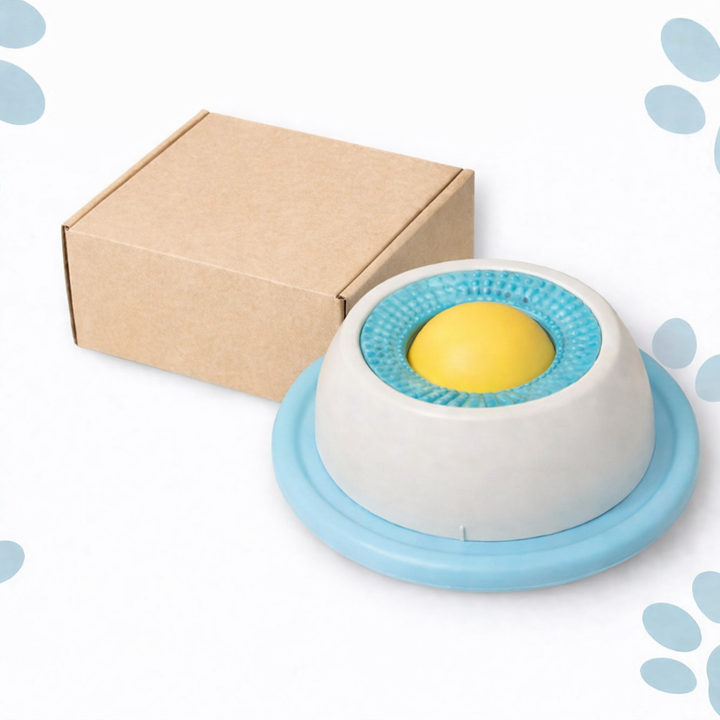Distributeur de nourriture anti-glouton design pour animaux, aide à un repas calme et une digestion saine.