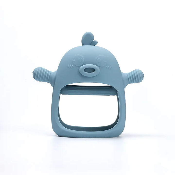 Gant de dentition en silicone souple avec textures variées pour masser les gencives du bébé et calmer la douleur.