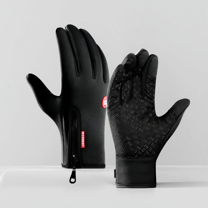 Gants chauffants tactiles unisexes noirs pour vélo et ski, idéaux pour l'hiver et le sport outdoor.