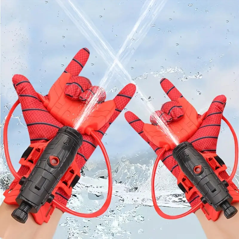 Jouet plein air: gants lance-eau rouge pour enfants, style super-héros. Cadeau parfait pour l'été.