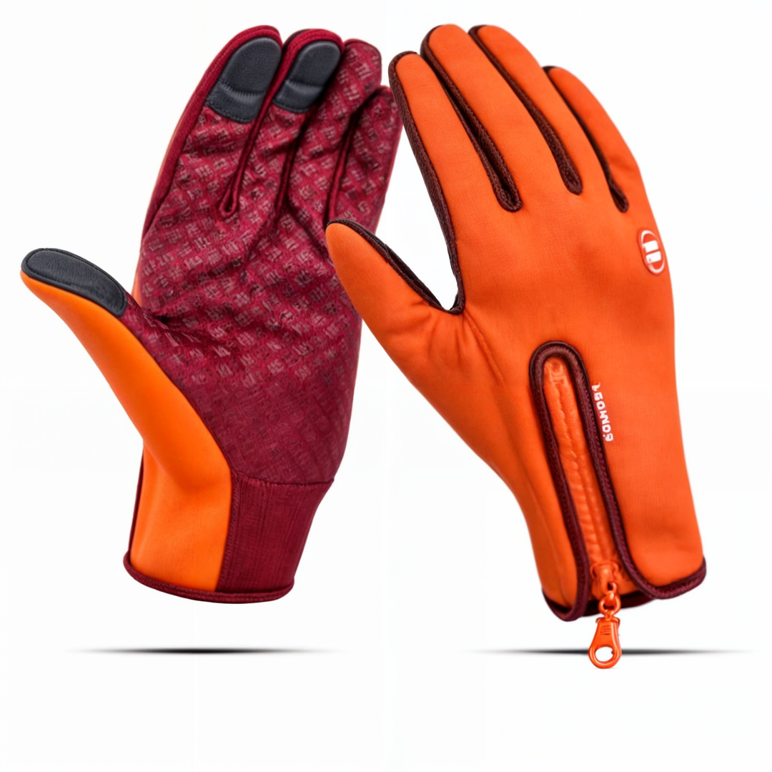 Cycliste portant des gants thermiques coupe-vent pour vélo d'hiver. Protection mains, prise guidon sûre.