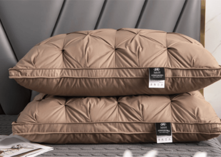 Oreiller hypoallergénique et respirant Aurélie en duvet d'oie, idéal pour un repos sain et luxueux.