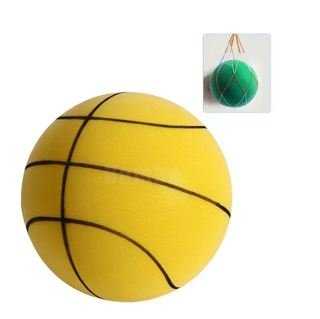 Ballon de basket silencieux en mousse, idéal pour s'entraîner confortablement à la maison.