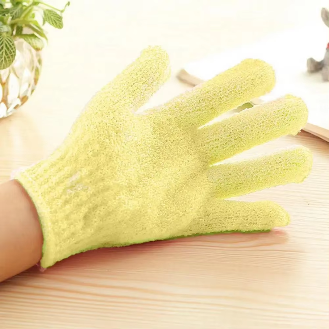Gants de gommage pour le corps, favorisent une meilleure circulation sanguine et un éclat naturel.