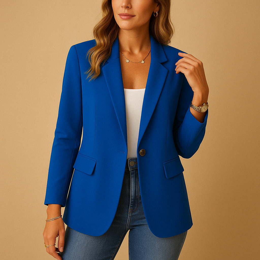 Blazer femme professionnel, coupe cintrée moderne, tissu de qualité.
