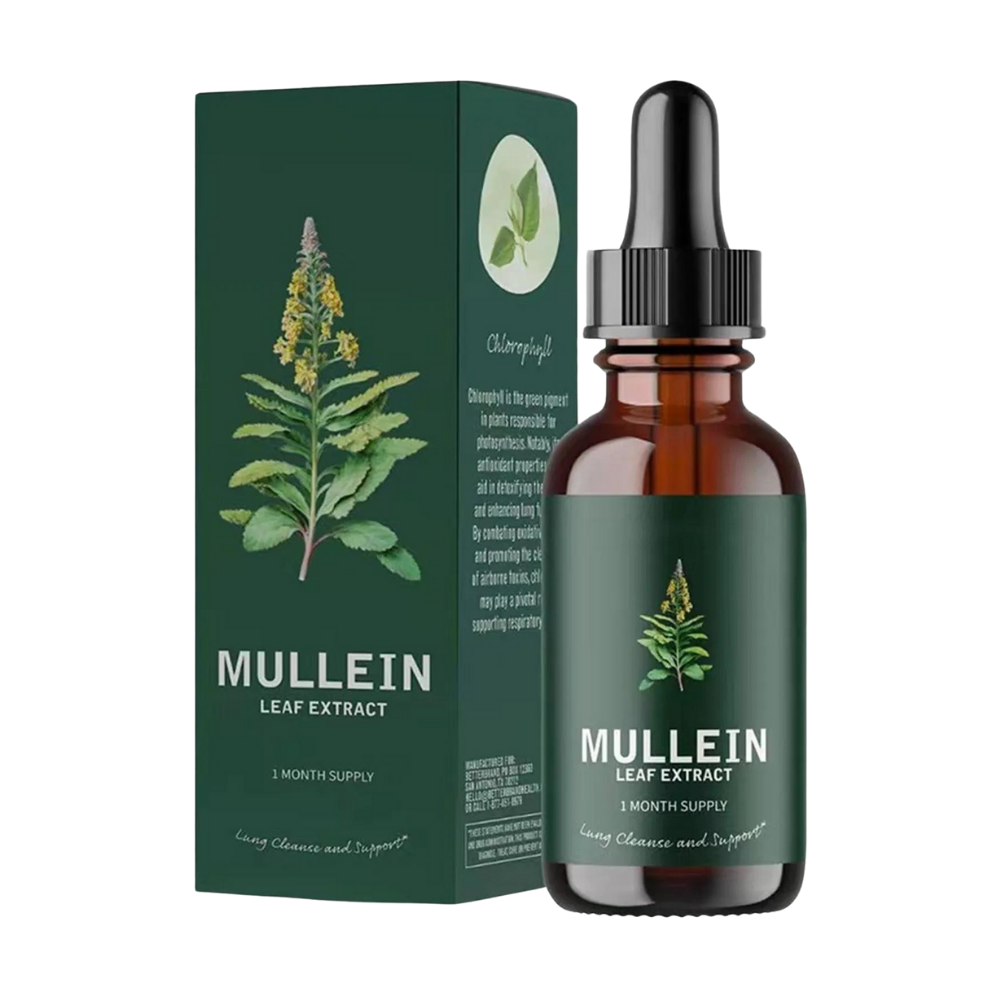 Flacon de Mullein sans gluten, complément herbacé pour la santé des poumons et voies respiratoires.