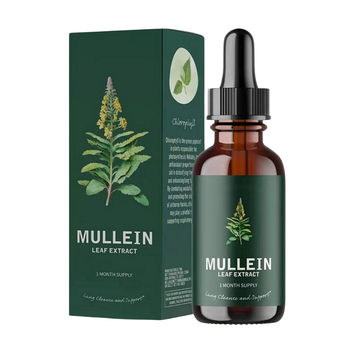 Flacon de Mullein sans gluten, complément herbacé pour la santé des poumons et voies respiratoires.