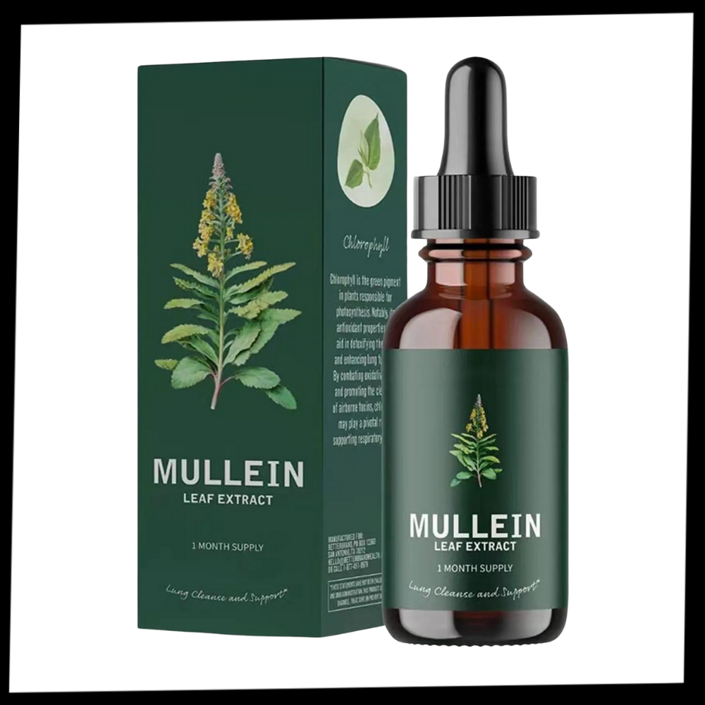 Bouteille de Mullein sans gluten, détoxification et soutien respiratoire optimal.