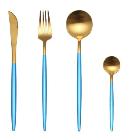 Service de couverts or brillant, 24 pcs, acier inoxydable, parfait pour les fêtes.