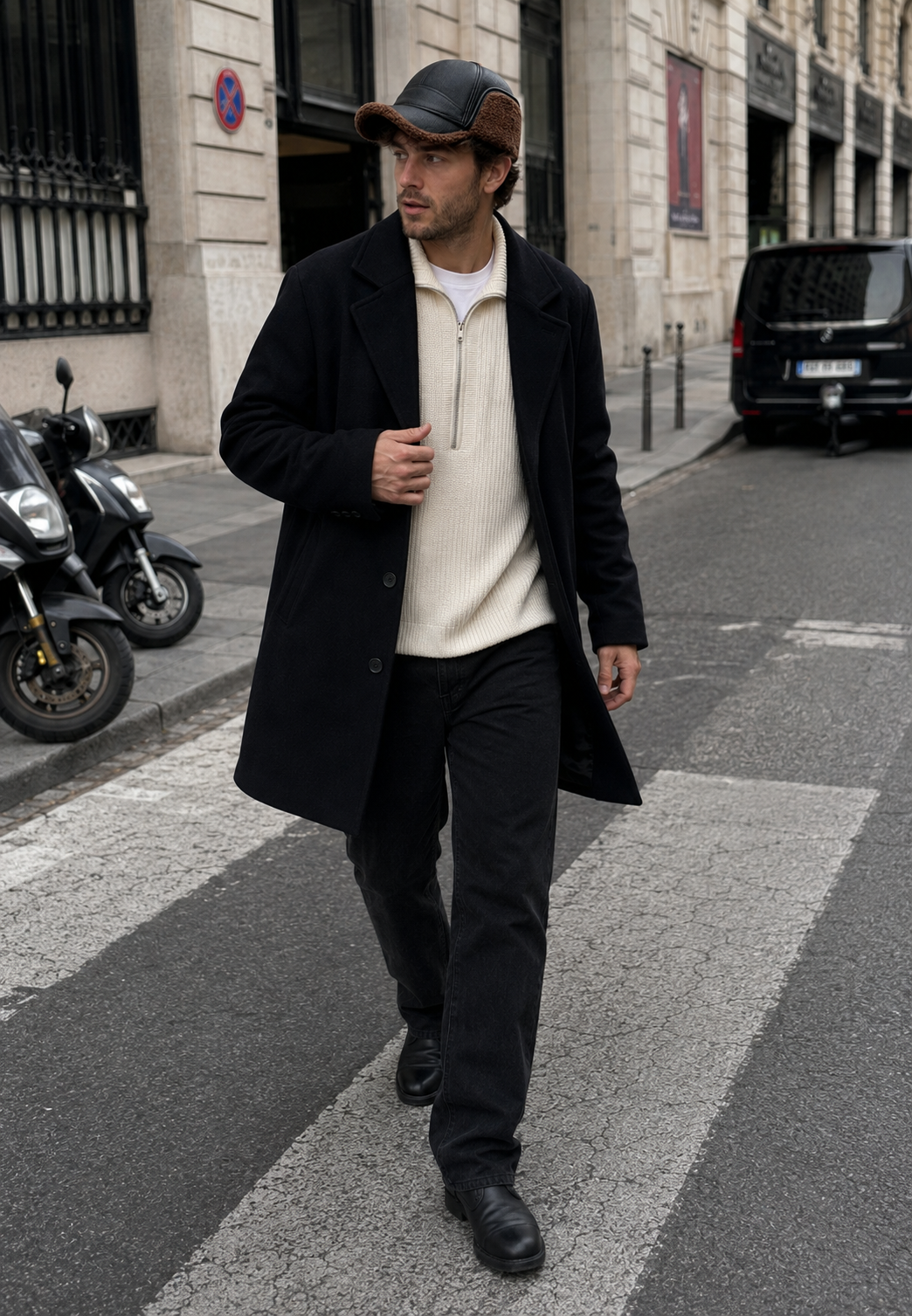 Casquette hiver homme chaude en effet cuir et polaire, idéale pour l'automne-hiver et le froid.