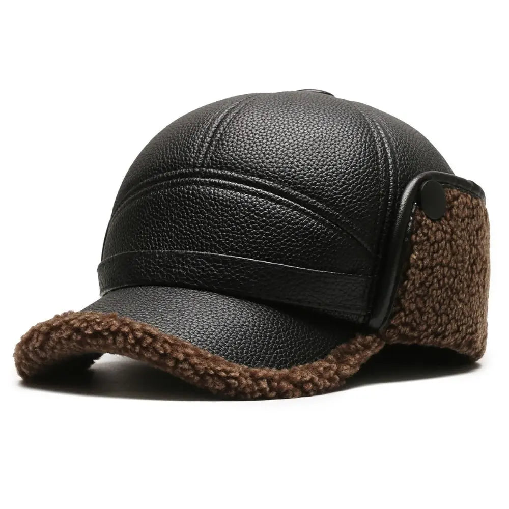 Accessoire mode homme: casquette effet cuir hivernale avec oreillettes pour un style chaud.