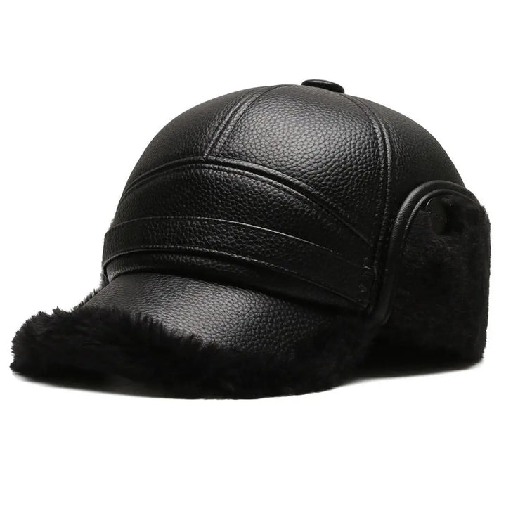 Casquette homme d'hiver en simili-cuir, avec rabats d'oreilles chauds doublés polaire.